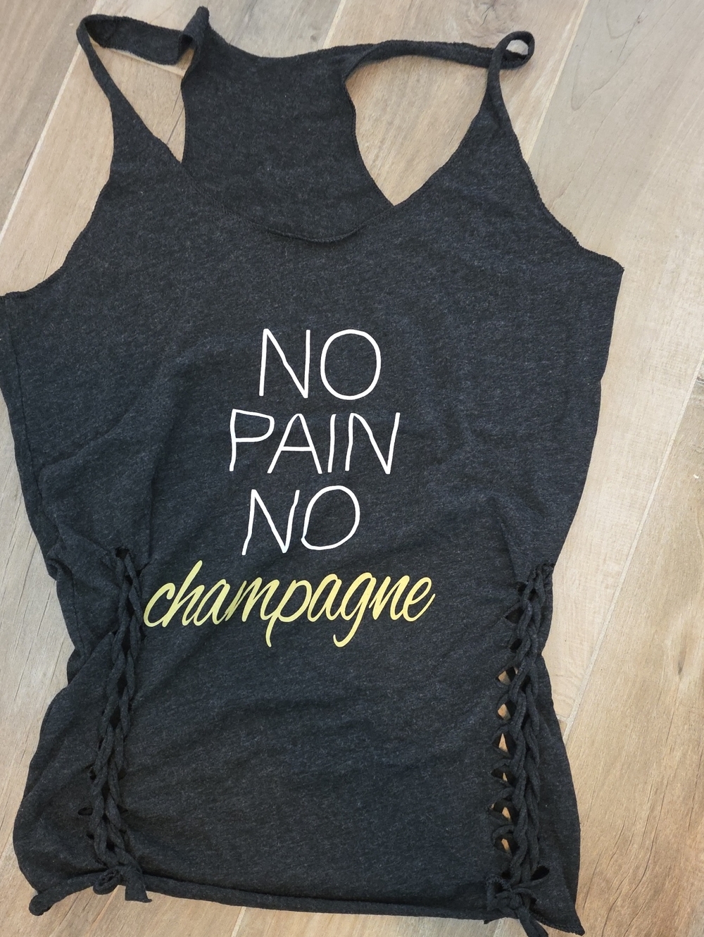 Source Unknown Charcoal Graphic Lace-Up Tank with Yellow Script